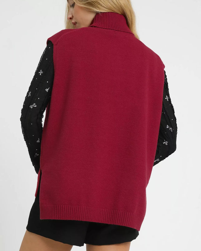 Umgee High-Low Turtleneck Sleeveless Sweater Top