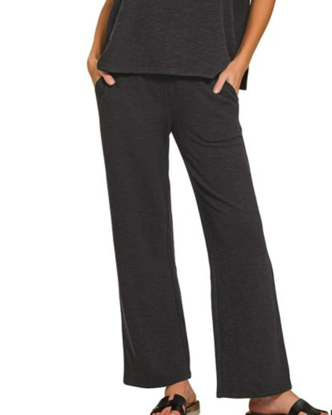 Zenana Slub Short Sleeve T-Shirt and Pants Set