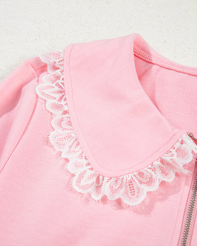 Peter Pan Lace Embellished Neck Sweatshirt and Skirt Two Piece Set