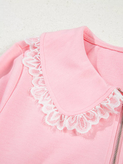 Peter Pan Lace Embellished Neck Sweatshirt and Skirt Two Piece Set