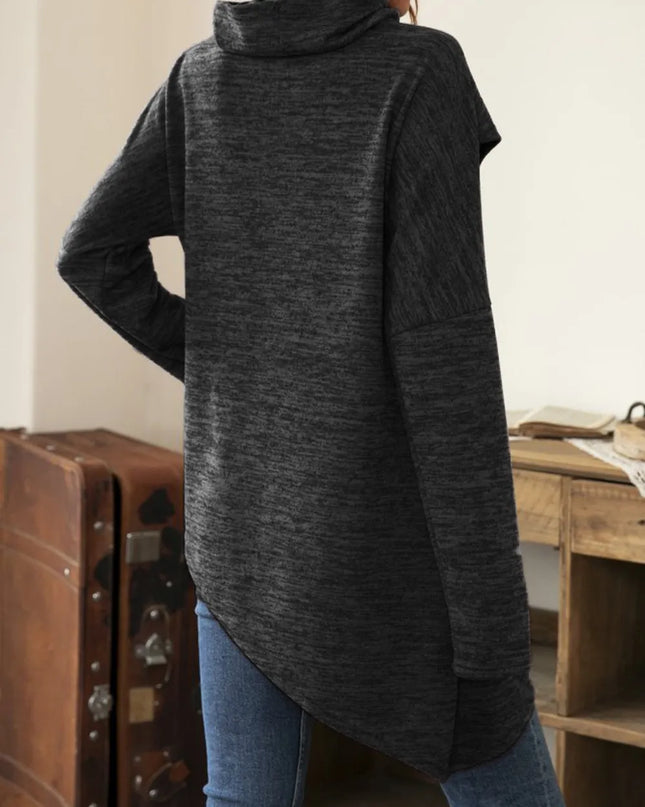 Asymmetrical Hem Cowl Neck Long Sleeve T-Shirt