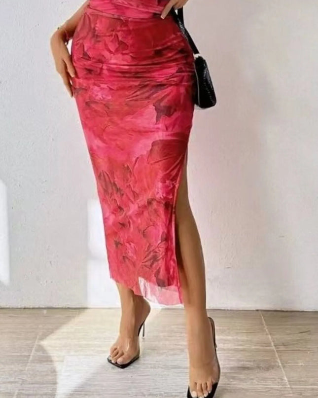 Printed Side Slit Tube Dress