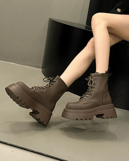 Lace Up Platform Boots Khaki