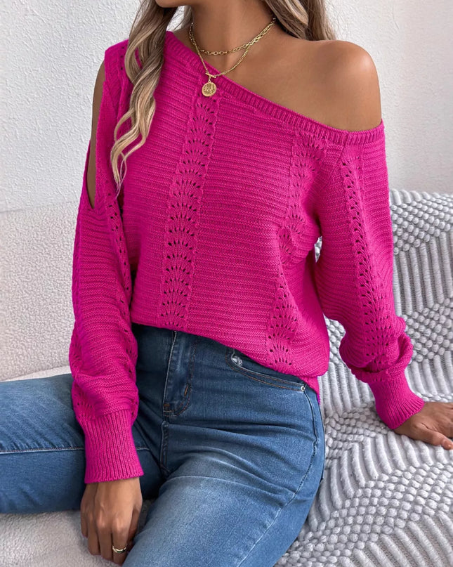 Openwork One Shoulder Cutout Long Sleeve Sweater