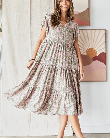 Mittoshop Abstract Print Ruffle Tier Midi Dress