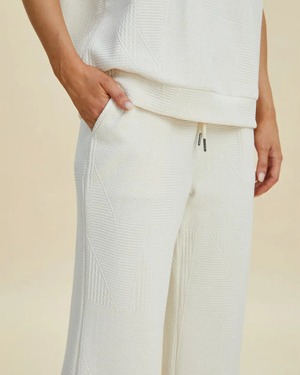 Double Take Full Size Pearl Detail Round Neck Top and Pants Set