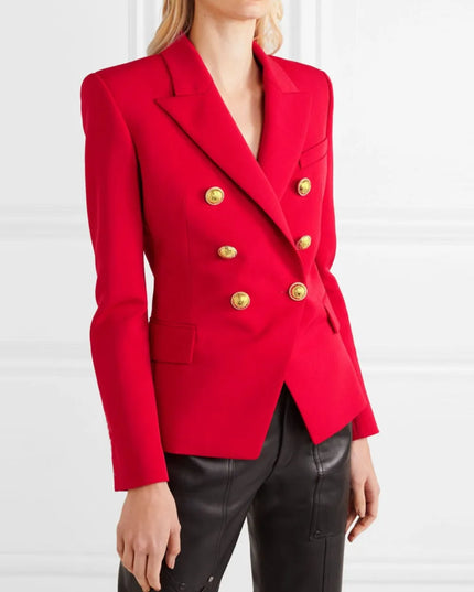 Lapel Collar Long Sleeve Blazer Red