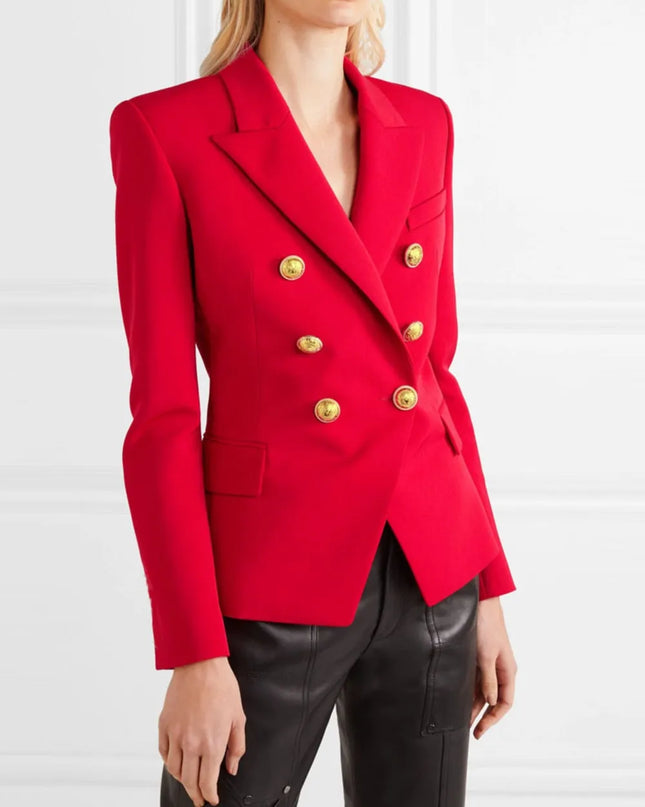 Lapel Collar Long Sleeve Blazer Red