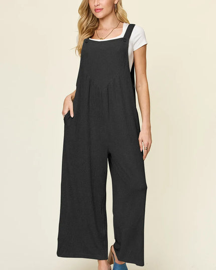 Double Take Full Size Texture Sleeveless Wide Leg Overall