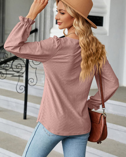 Round Neck Flounce Sleeve Blouse 