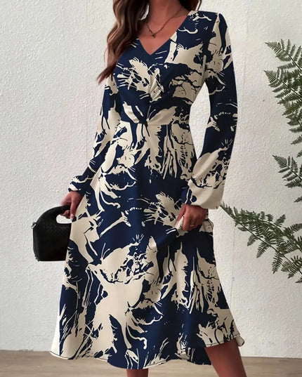 Long Sleeve Printed Midi Dress Indigo