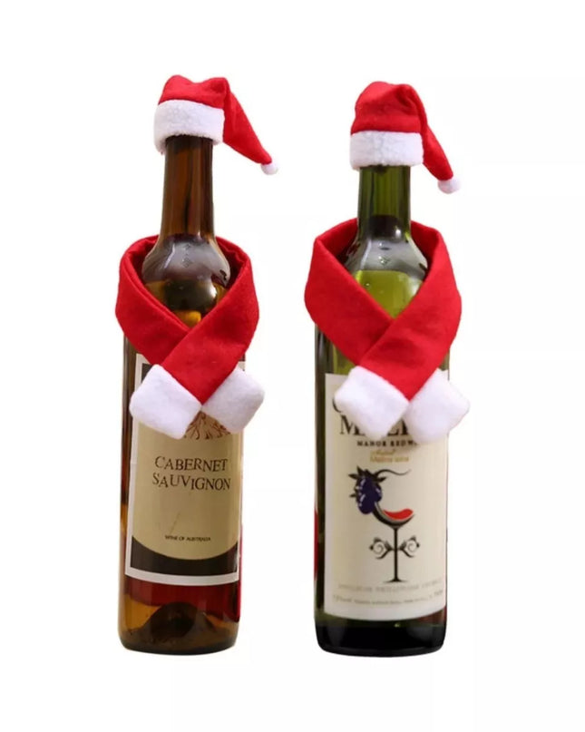 2 Piece Christmas Wine Bottle Santa Hat & Scarf Decorative Covers
