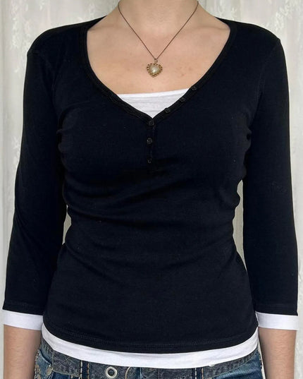 Contrast Trim Long Sleeve T-Shirt Black