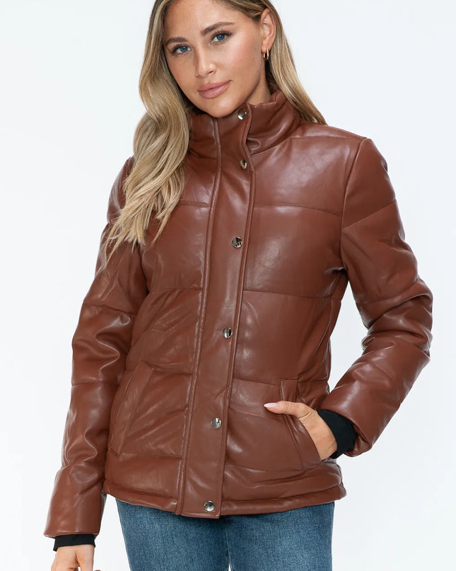 YMI Pocketed Zip Up Turtleneck Puffer Jacket Brandy