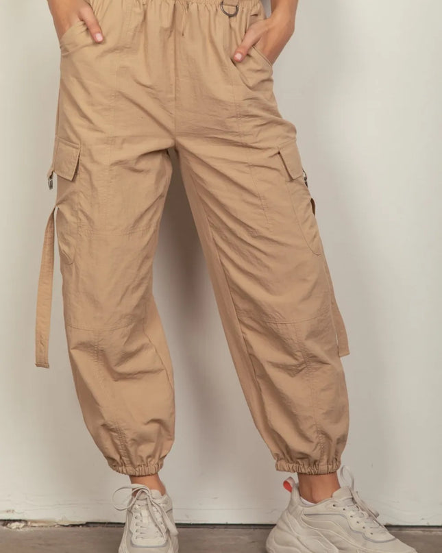VERY J Elastic Waist Woven Cargo Pants Taupe
