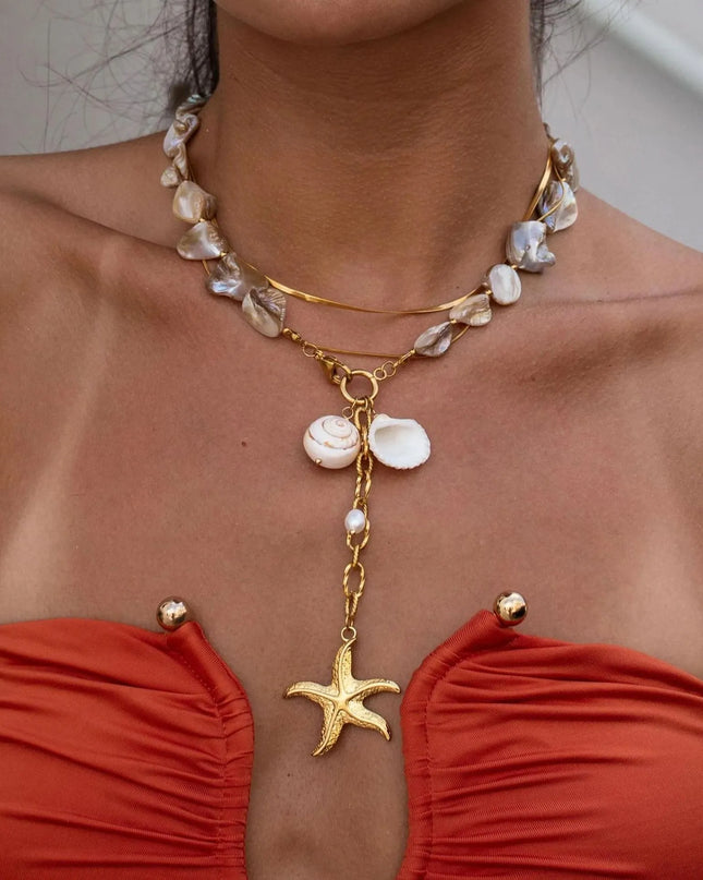 18K Gold-Plated Ocean Theme Necklace with Starfish Pendant