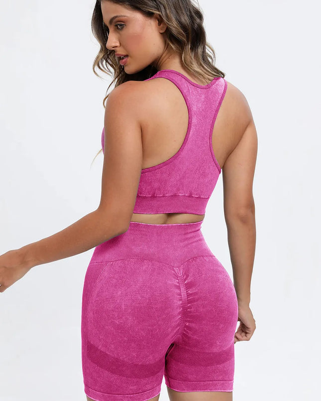 3 Piece Washed Square Neck Wide Strap Active Set 