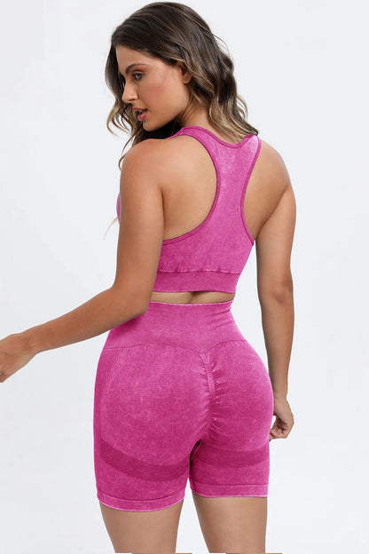 3 Piece Washed Square Neck Wide Strap Active Set 