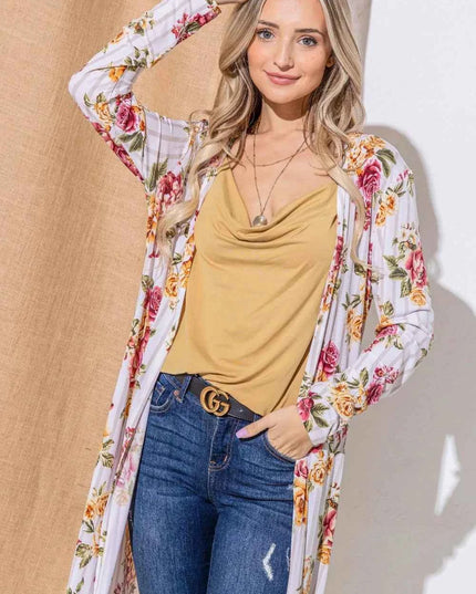 And The Why Floral Kimono Open Front Longline Cardigan