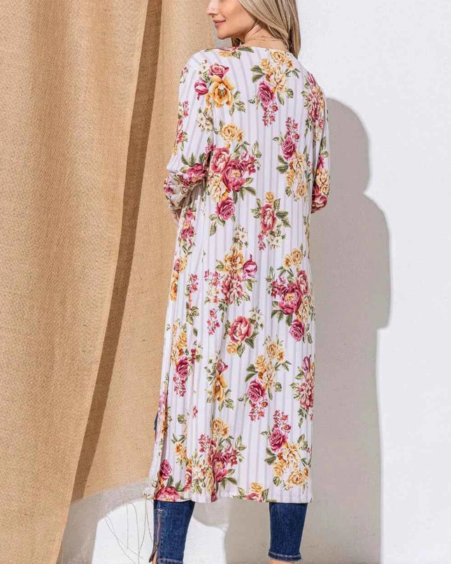 And The Why Floral Kimono Open Front Longline Cardigan