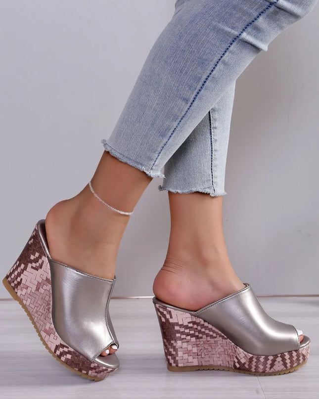 PU Leather High Heel Sandals Silver