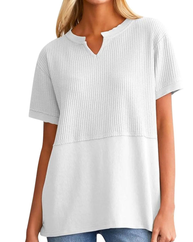 Texture Notched Short Neck T-Shirt White