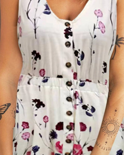 Double Take Scoop Neck Buttoned Sleeveless Magic Dress with Pockets