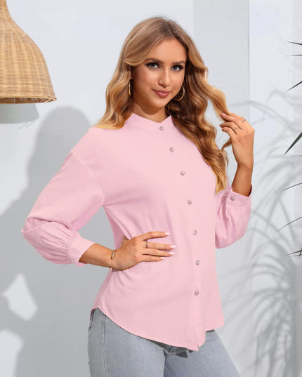 Mock Neck Buttoned Long Sleeve Shirt