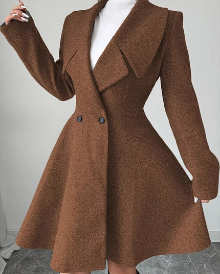 Double-Breasted Fit & Flare Wool Blend Coat