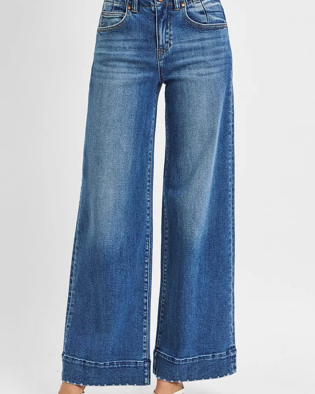 RISEN Full Size High Rise Ankle Wide Seam Detailed Jeans Plus Size