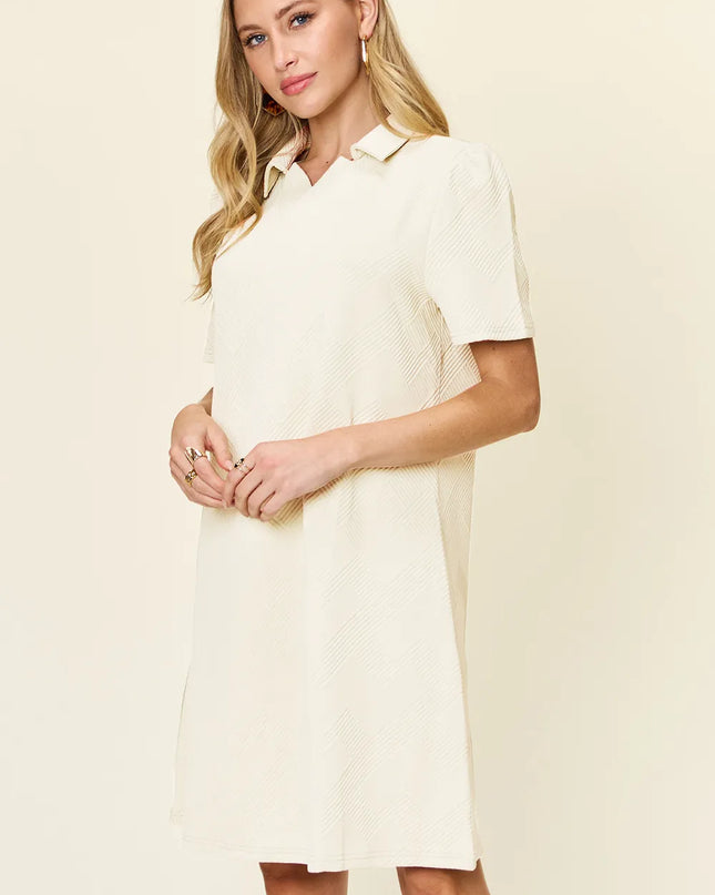 Double Take Full Size Texture Collared Neck Short Sleeve Dress
