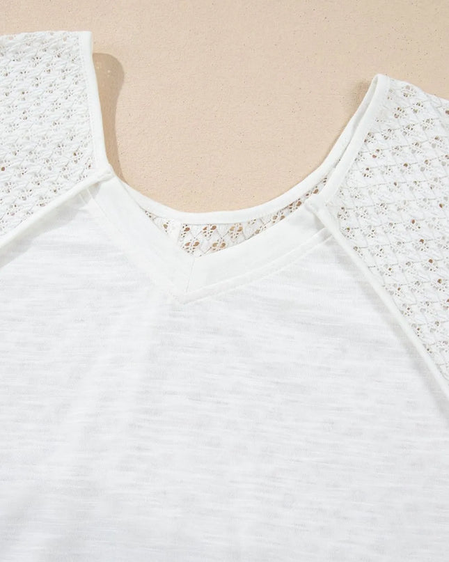 Openwork High Low Hem V Neck Oversized Top