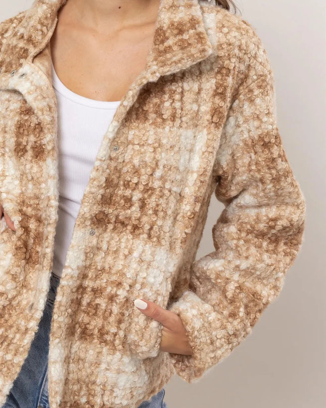 HYFVE Plaid Collared Neck Boucle Jacket with Pockets