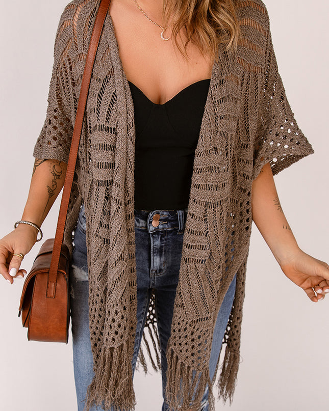 Fringe Hem Slit Open Front Cardigan