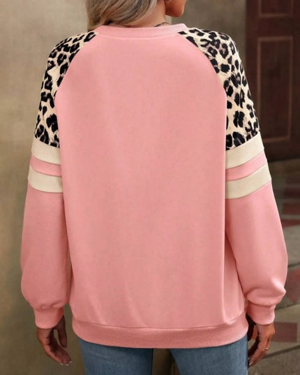 Leopard Round Neck Raglan Sleeve Sweatshirt