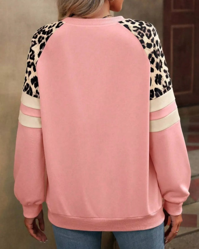 Leopard Round Neck Raglan Sleeve Sweatshirt