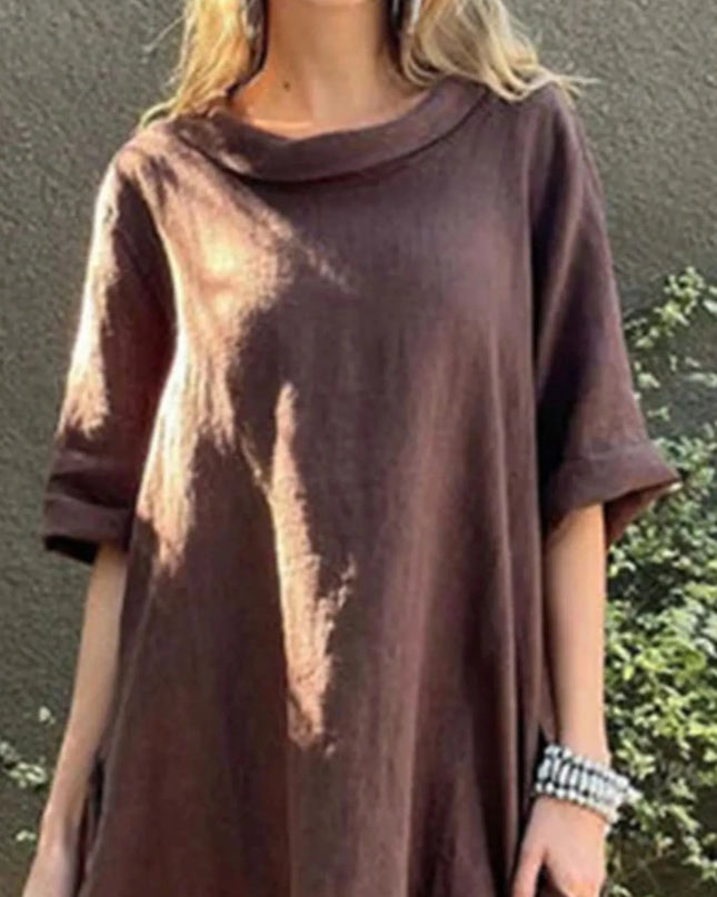 Full Size Casual Loose Fit Round Neck Midi Dress Plus Size