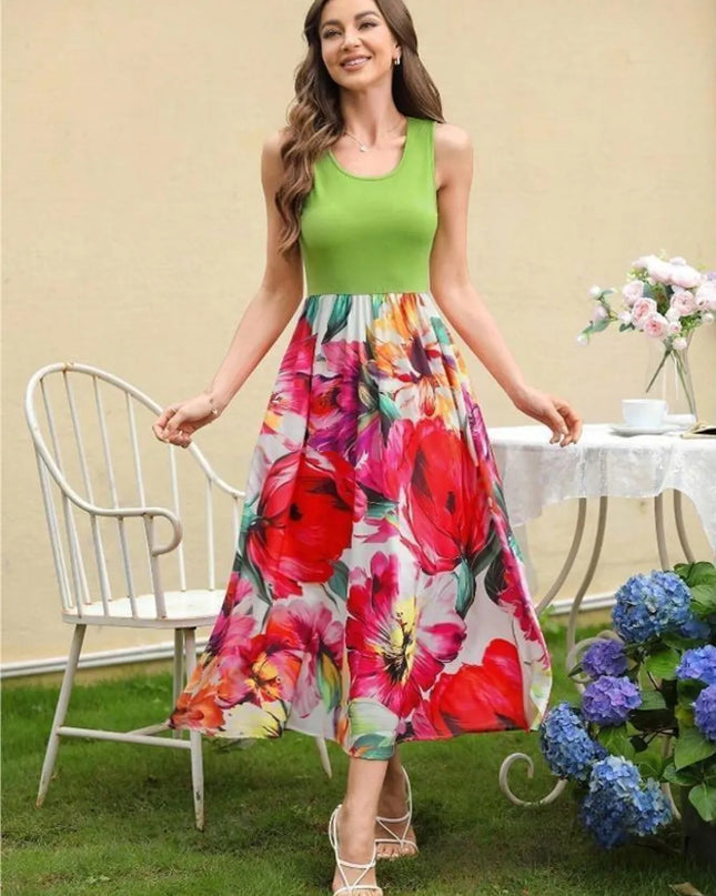 Printed Round Neck Sleeveless Dress