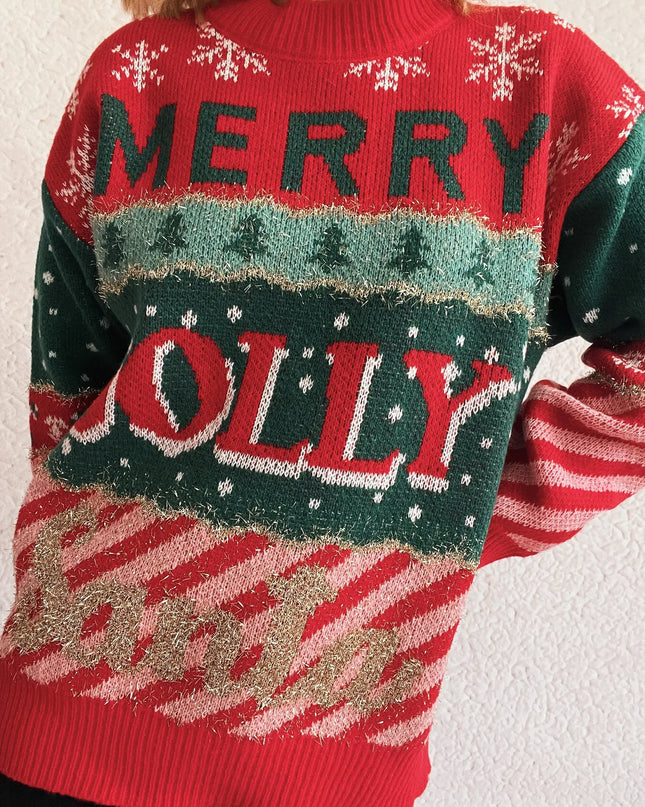 Christmas Letter Round Neck Long Sleeve Sweater