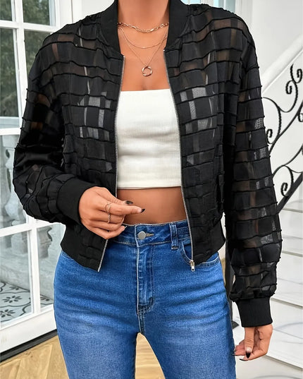 Zip Up Baseball Collar Outerwear Black