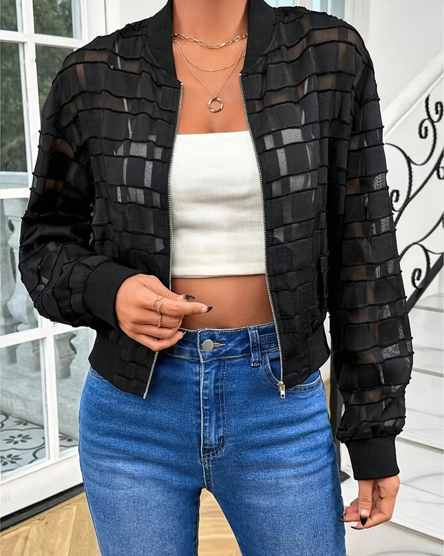 Zip Up Baseball Collar Outerwear Black