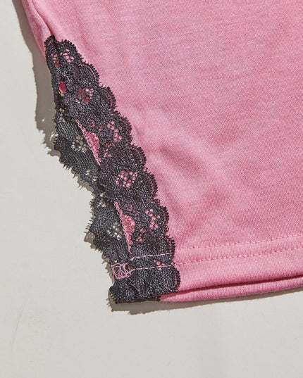 V-Neck Lace Trim Slit Cami and Pants Pajama Set