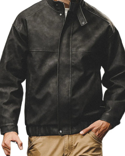 Men's Plus Size Zip Up Stand Collar Biker Jacket