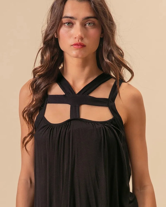 BiBi Rayon Span Jersey Cut Out with Straps Detailed 