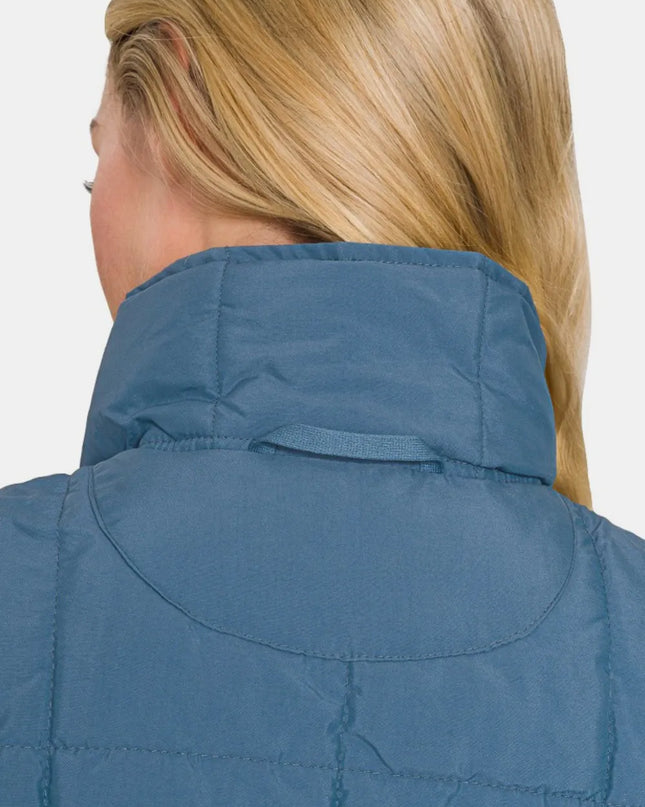 Zenana Zip Up Cropped Puffer Vest with Pockets