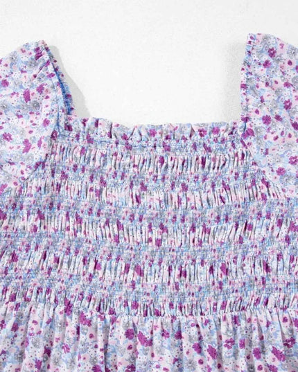 Tiered Floral Shirred High Waist Maxi Dress