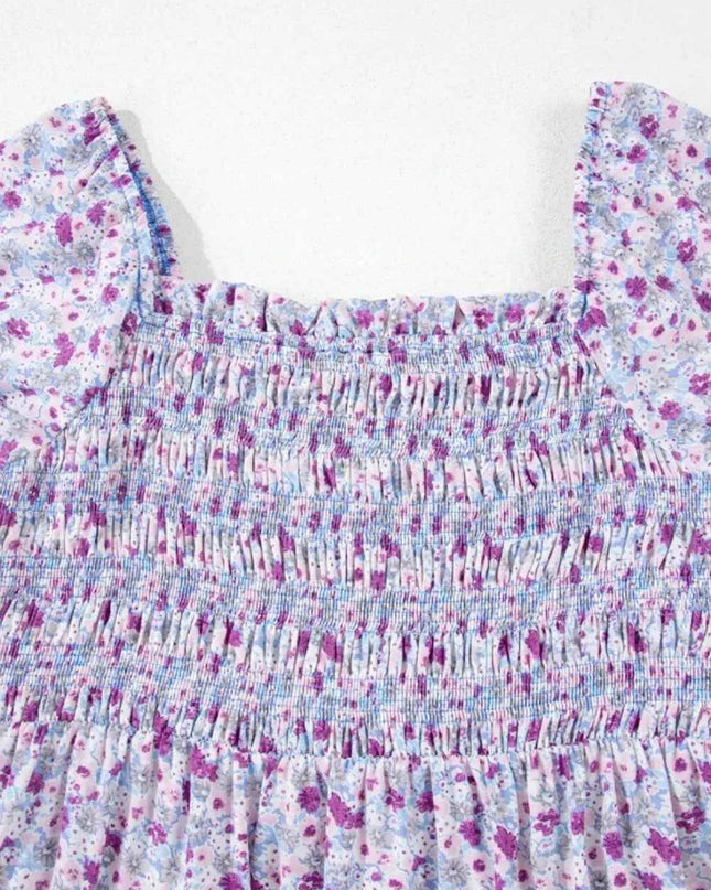 Tiered Floral Shirred High Waist Maxi Dress