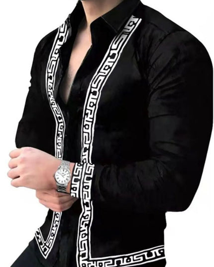 Men's Full Size Stand Collar Long Sleeve Shirt Plus Size Black