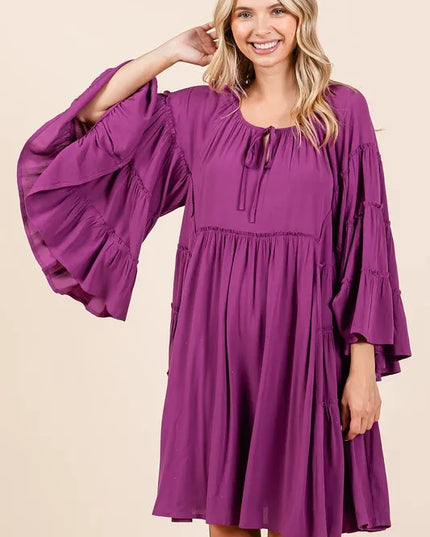 Mittoshop Frill Tie Neck Bell Sleeve Dress