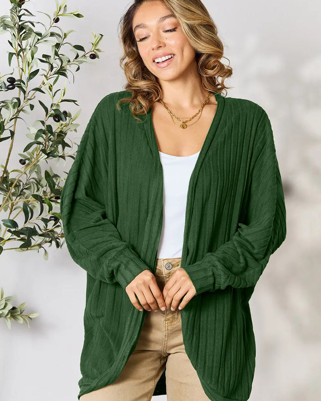 Basic Bae Full Size Ribbed Cocoon Cardigan Dark Green